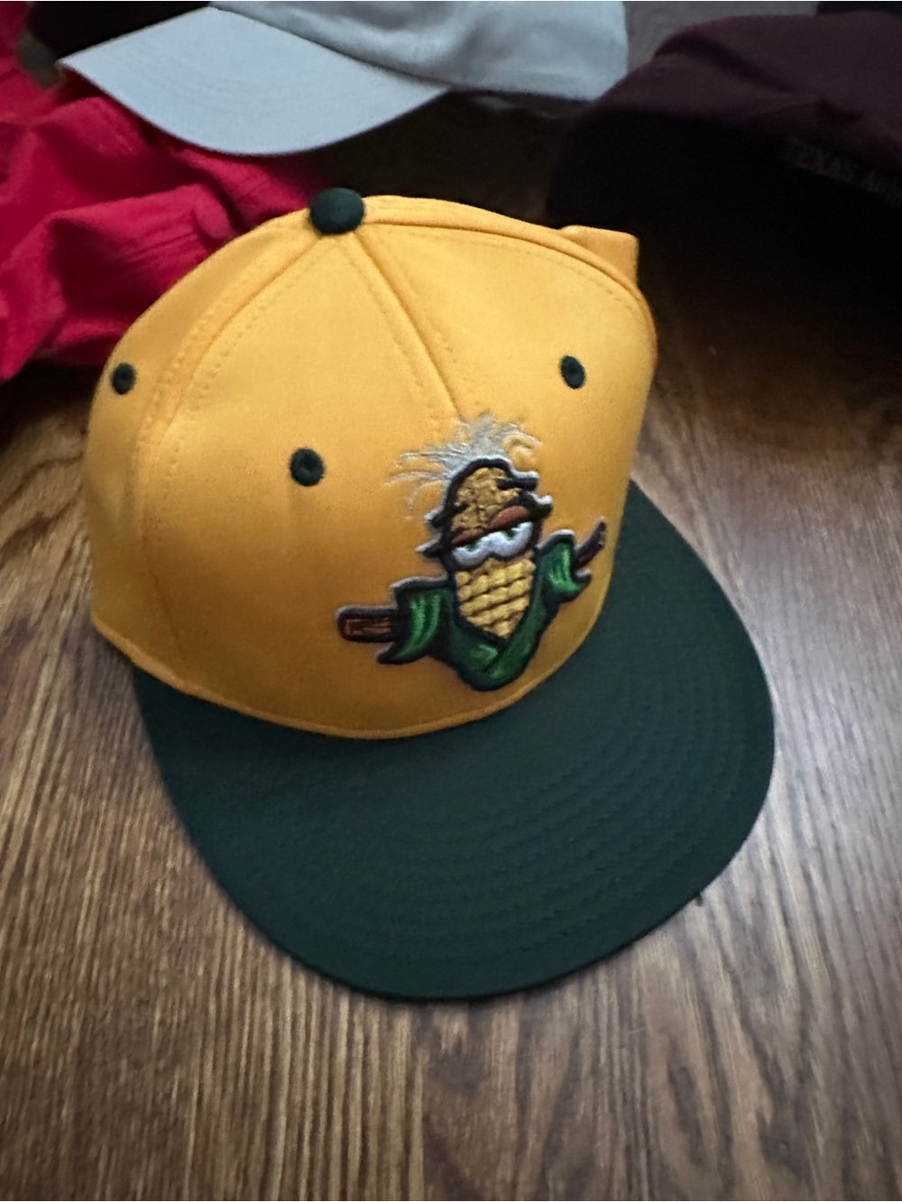 Cornbelters Yellow and Green Corn Mascot Snapback Hat